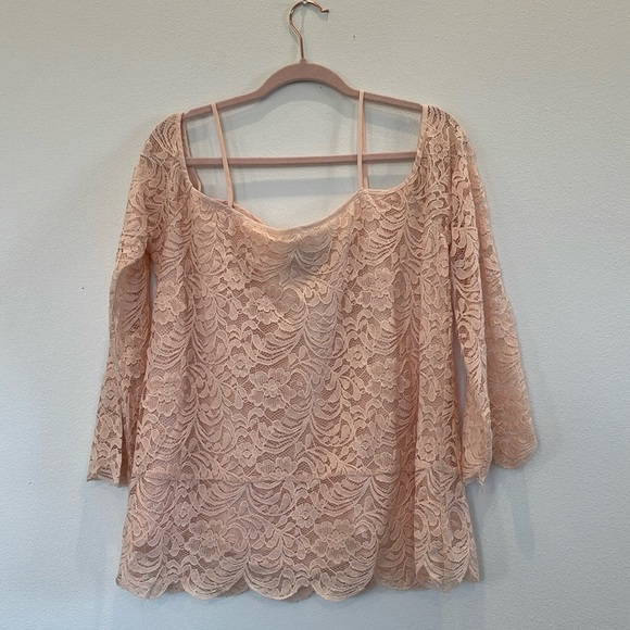 NWT Soho by New York & Co Pink Lace 3/4 Sleeve Blouse - Size L - Picture 1 of 11